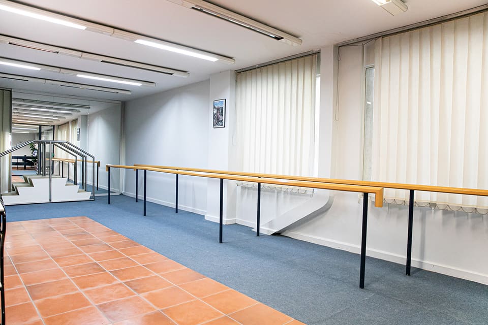 Gait training area with parallel bars at Hlamidis Orthopaedic Center